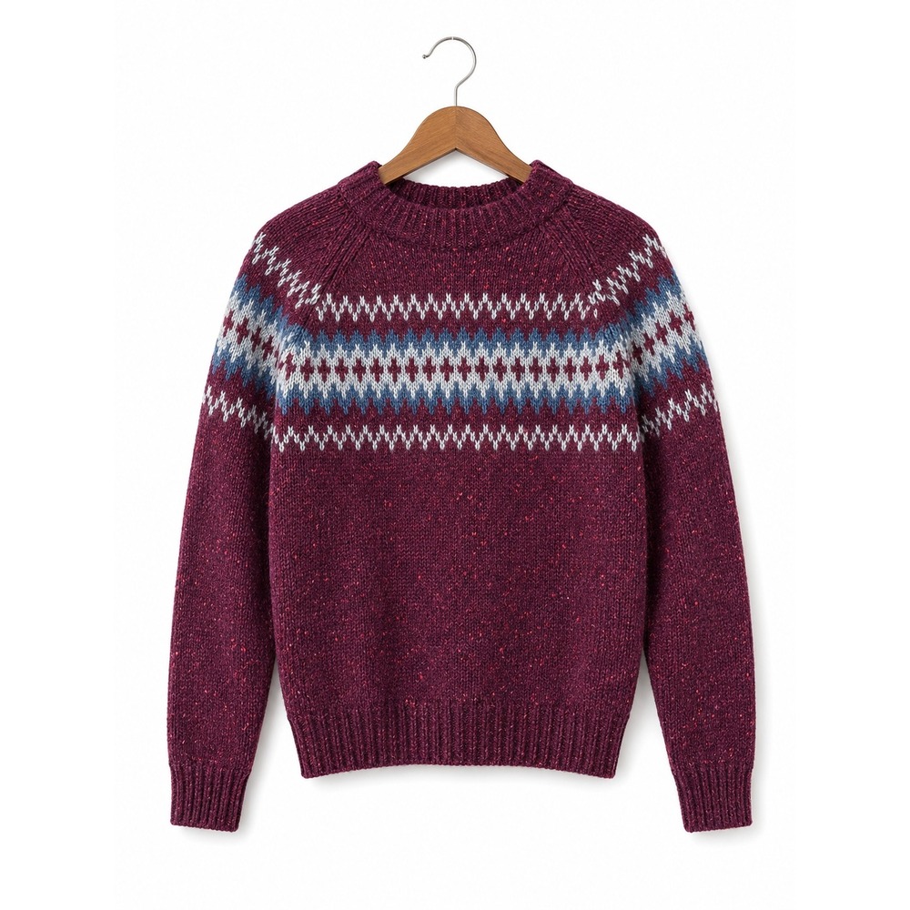 Sherpa Adventure Gear Womens Merino Wool Alpaca Fair Isle Sweater Burgundy Small
